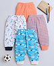 BUMZEE Cotton Knit Full Length Lounge Pants with Stripes & Space Theme Print Pack of 4 - Blue & Orange