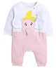 BUMZEE Interlock Woven Full Sleeves Romper With Elephant Applique - Off White & Pink