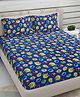 FABINALIV Blue Cartoon Print Woollen King Size Double Bedsheet with 2 Pillow Covers