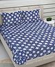 FABINALIV Navy Blue Cartoon Print Woollen King Size Fitted Double Bedsheet with 2 Pillow Covers