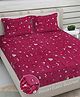 FABINALIV Pink Cartoon Print Woollen King Size Fitted Double Bedsheet with 2 Pillow Covers