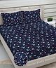 FABINALIV Navy Blue Abstract Woollen King Size Fitted Double Bedsheet with 2 Pillow Covers