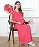 Bella Mama Cotton Knit Half Sleeves Concealed Zipper Heart Print Nighty - Dark Pink