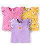 Babyhug Cotton Knit Frill Sleeves T-Shirts with Polka Dots & Floral Print Pack of 3 - Purple & Pink