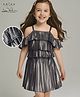 Arias Woven Sleeveless Metallic Pleated Fabric Layered Top & Skirt Set - Black