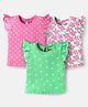 Babyhug Cotton Knit Frill Sleeves T-Shirts with Polka Dots & Floral Print Pack of 3 - Light Green & Pink