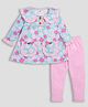 DEAR TO DAD Pure Cotton Full Sleeves Floral Printed Dress With Leggings - Sky Blue