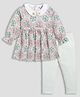 DEAR TO DAD Cotton Full Peasant Sleeves Floral Printed Dress With Leggings - Pink