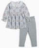 DEAR TO DAD Cotton Full Peasant Sleeves Floral Printed Dress With Leggings - Grey