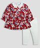 DEAR TO DAD Cotton Full Peasant Sleeves Floral Printed Dress With Leggings - Red