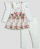 DEAR TO DAD Pure Cotton Full Sleeves Floral Printed Dress With Solid Leggings - Beige
