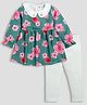 DEAR TO DAD Pure Cotton Full Puffed Sleeves Floral Printed Dress With Solid Leggings - Green