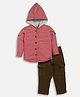 DEAR TO DAD Cotton Full Sleeves Solid Hooded Shirt & Pant Set - Rose Gold