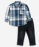 DEAR TO DAD Cotton Full Sleeves Checked Shirt & Mild Washed Jeans Set - Sky Blue