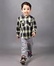 DEAR TO DAD Cotton Full Sleeves Checked Hooded Shirt & Jeans Set - Green
