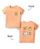 Bodycare Cotton Knit Half Sleeves T-Shirt with Front & Back Text & Animal Print - Peach