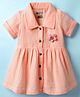 Bodycare Cotton Knit Half Sleeves Shirt Dress With Floral Crochet Applique - Peach