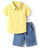 Babyhug Cotton Woven Half Sleeves Striped Shirt & Denim Shorts Set - Yellow & Blue