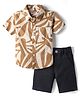 Babyhug Cotton Woven Half Sleeves Shirts and Shorts Set With Abstract Print - Tan & Black