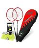 JASPO Thunder Badminton Kit,Badminton Set of Metal Alloy Rackets (Set of 2) with Full Cover Bag, 5 pcs Plastic Shuttlecocks, Ideal only for Recreational Play, Designed for Kids & Youngsters (Red)