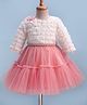 Enfance Full Sleeves Floral Applique Pearl Embellished Textured Dress - Peach