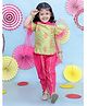 KID1 Silk Cold  Shoulder Floral Motif Printed Kurta With Gota Lace Embellished Dhoti Dupatta Set - Green & Pink