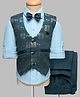 Radutu Full Sleeves Textured Shirt With Foil Printed Waistcoat Pant & Bow Set - Peacock & Sky Blue