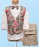 Radutu Full Sleeves Textured Shirt With Abstract Printed Waistcoat Pant & Bow Set - White & Beige