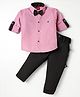 Radutu Full Sleeves Textured Shirt With Pant Suspender & Bow Set - Onion Pink & Black
