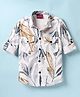 Radutu Full Sleeves Leaves Printed Shirt - White & Mustard