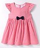 Babyhug Rayon Woven Cap Sleeves Striped Dress With Bow Applique - Red & White