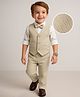 Babyhug Knit Full Sleeves Solid 3 Piece Party Suit With Bow - Beige