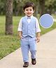 Babyhug Knit Full Sleeves Solid Color 3 Piece Party Suit with Bow Applique - White & Blue