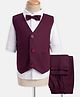 Babyhug Knit Full Sleeves Solid 3 Piece Party Suit With Bow Applique - Wine & White