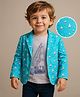 Babyhug Knit Full Sleeves Boat Printed Blazer With T-Shirt - Light Blue