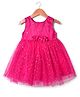 Babyhug Woven Sleeveless Fit & Flare Mesh Party Dress with Glitter Print & Floral Corsage - Dark Pink