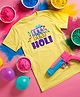 Fflirtygo Cotton Holi Theme Half Sleeves Lets Play Holi Text Printed Tee - Yellow