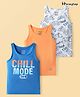 Honeyhap Premium 100% Cotton Spandex Knit Sleeveless Vests with Bio Finish & Text Print Pack of 3 - Bright White Tangerine & Skydiver