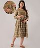 Step Queen Rayon Three Fourth Sleeves Chevron & Paisleys Printed Maternity Dress With Nursing Access - Green