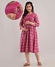 Step Queen Rayon Three Fourth Sleeves Chevron & Paisleys Printed Maternity Dress With Nursing Access - Pink