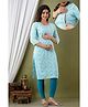 Step Queen Rayon Three Fourth Sleeves Floral Printed Maternity Kurta With Nursing Access - Sky Blue