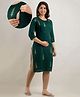 Step Queen Rayon Three Fourth Sleeves Leaves Foil Printed Maternity Kurta With Nursing Access - Green