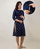 Step Queen Rayon Three Fourth Sleeves Abstract Foil Printed Maternity Kurta With Nursing Access - Blue