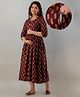Step Queen Rayon Three Fourth Sleeves Paisleys Foil Printed Maternity Dress With Nursing Access - Maroon