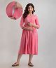 Step Queen Rayon Three Fourth Sleeves Leaves Foil Printed Maternity Dress With Nursing Access - Pink