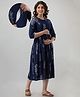 Step Queen Rayon Three Fourth Sleeves Leaves Foil Printed Maternity Dress With Nursing Access - Blue