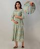 Step Queen Rayon Three Fourth Sleeves Floral Foil Printed Maternity Dress With Nursing Access - Light Green