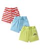 Doodle Poodle 100% Cotton Knit Knee Length Shorts with Giraffe Print & Stripes Pack of 3 - Red Light Green & Light Blue