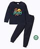 BLUSHES 100% Cotton Knit Full Sleeves Be Happy Text Printed Night Suit Set - Navy Blue