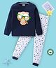 BLUSHES 100% Cotton Knit Full Sleeves Owl & Stars Printed Night Suit Set - Airforce Navy & White